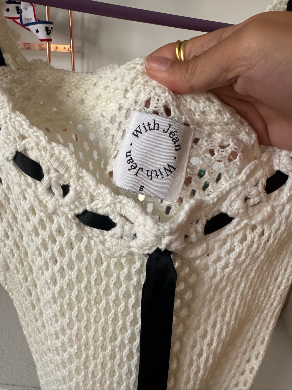 With Jean Cream Crochet Maxi Dress With Black Ribbon — image 2 of 2